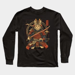 Samurai Cat, Japanese Cat Art Aesthetic, Cat Lover Long Sleeve T-Shirt